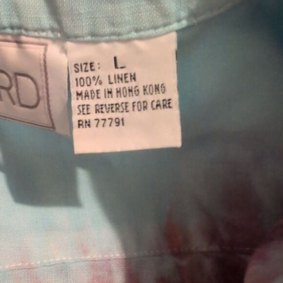 Women's 90s vintage blue linen rainbow‎ tie dye button up short sleeve top - Picture 5 of 6